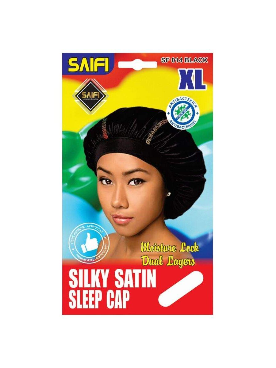 Bonnet de nuit en satin soyeux noir XL SF014