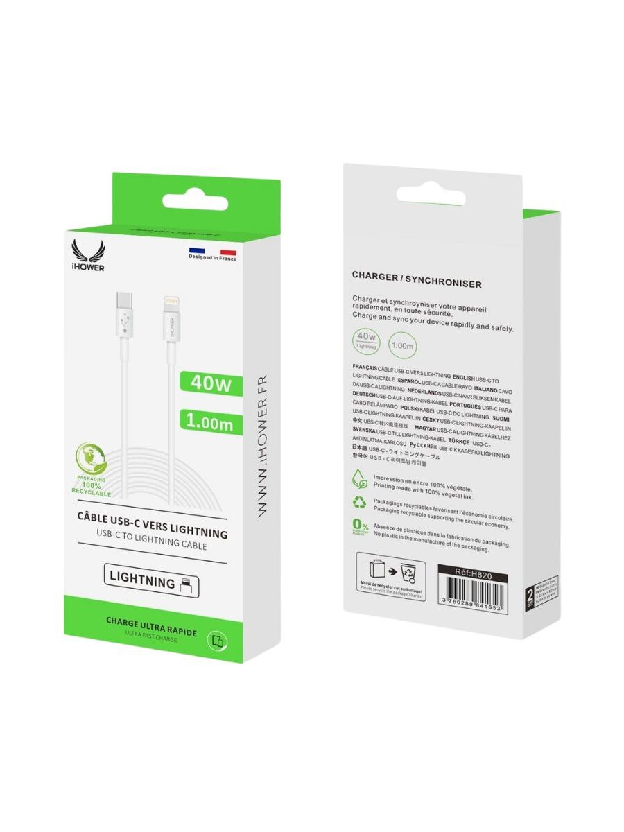 CÂBLE USB-C VERS LIGHTNING 40W 1.00M| IHOWER