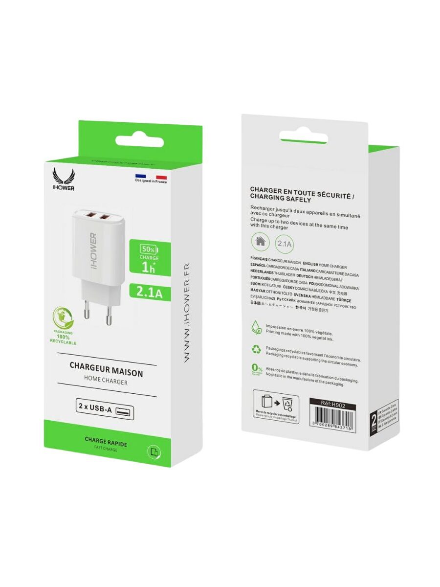 CHARGEUR MAISON 2x x USB -A 2.1A | IHOWER