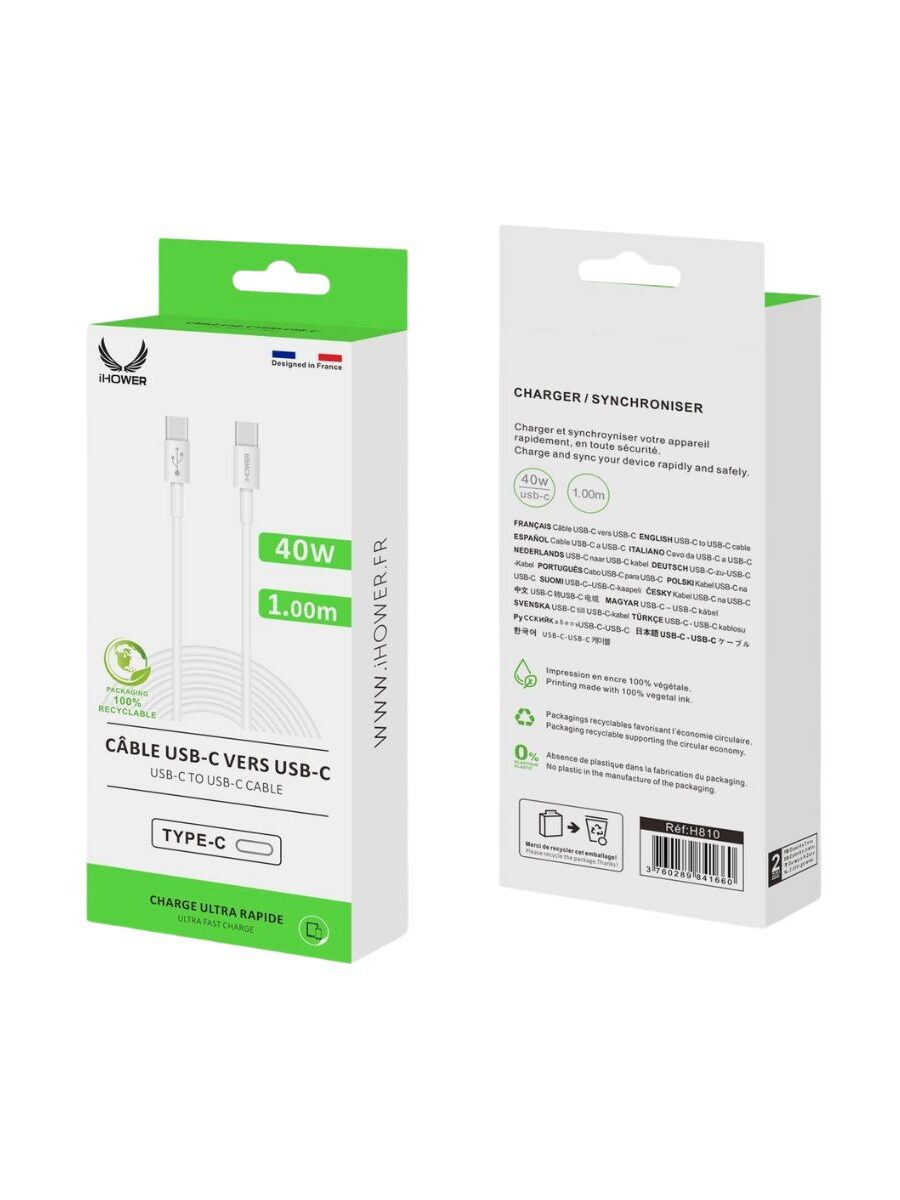 Cable USB-C Vers USB-C 1.2M