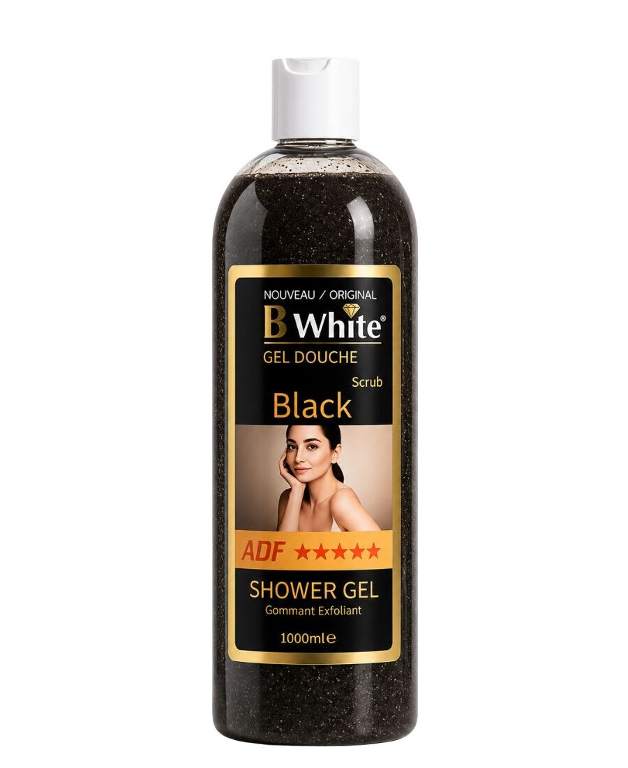 B White Gel Douche Black gommant et exfoliant pour une peau purifiée.