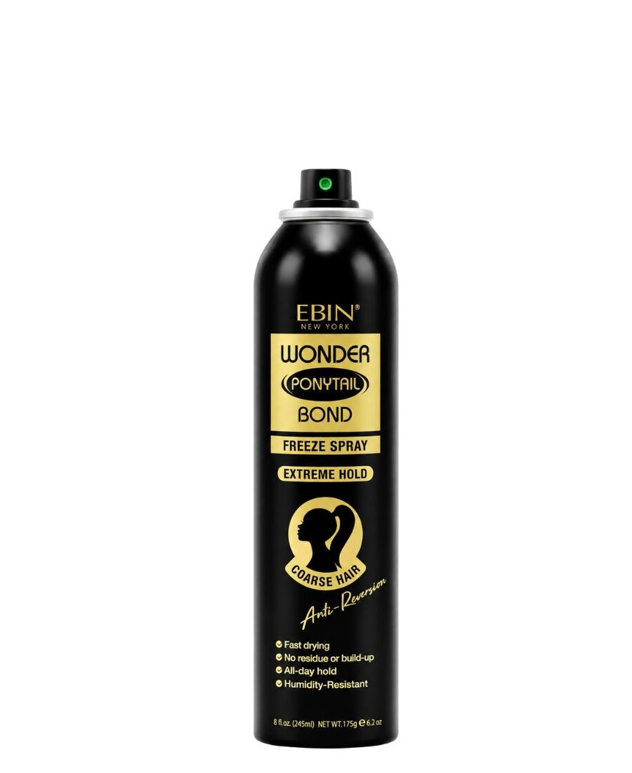 Flacon Ebin Wonder Pony Tail Spray Extreme 245ml pour fixation forte.