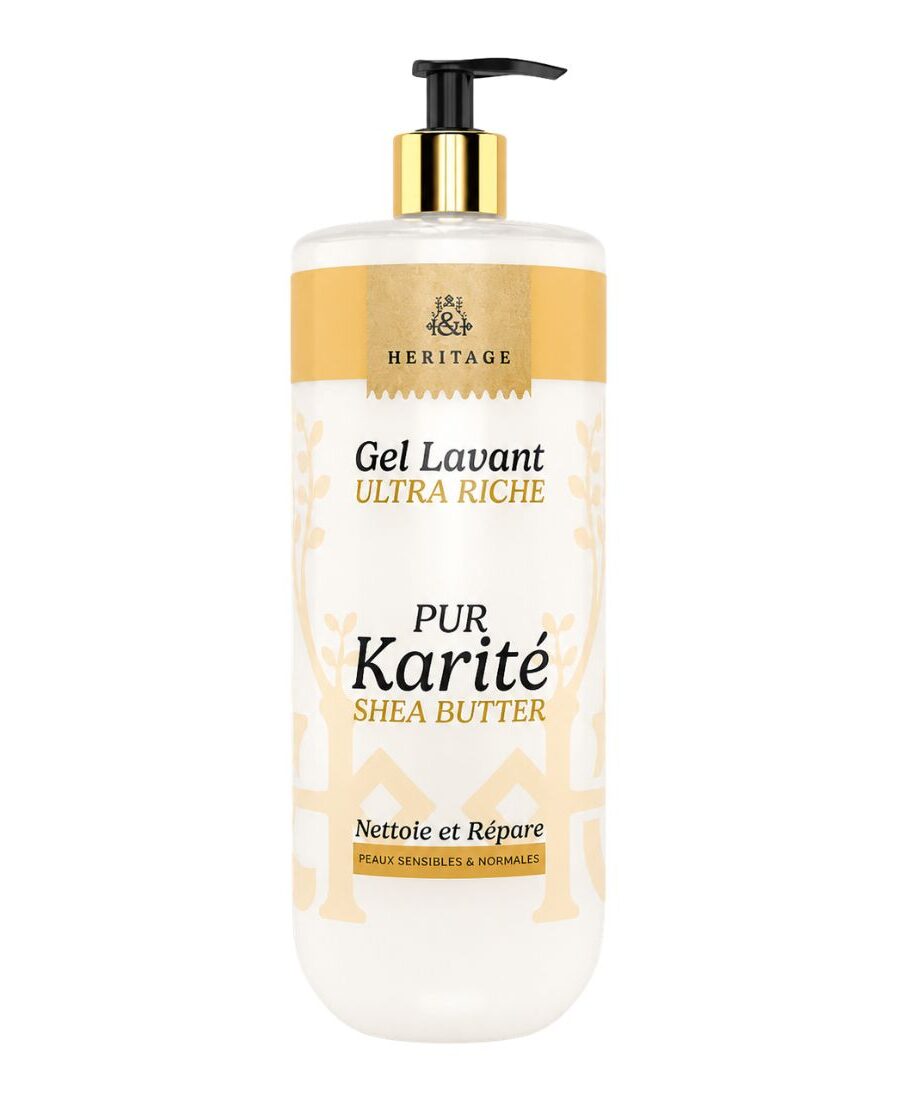 Flacon pompe 1L Gel Lavant Ultra Riche au Pur Karité Héritage.