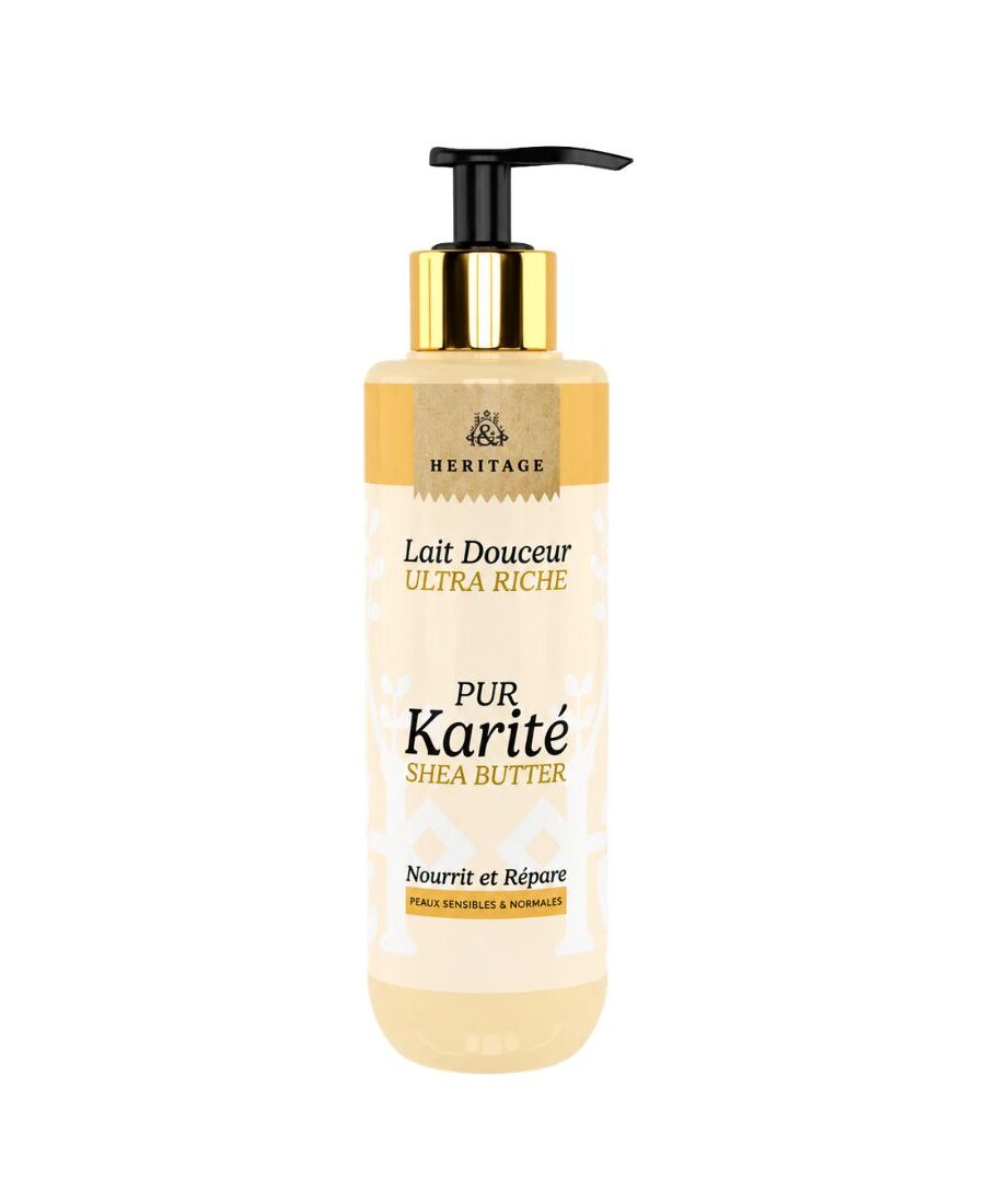Flacon pompe 500ml Lait Douceur Ultra Riche au Pur Karité Héritage.