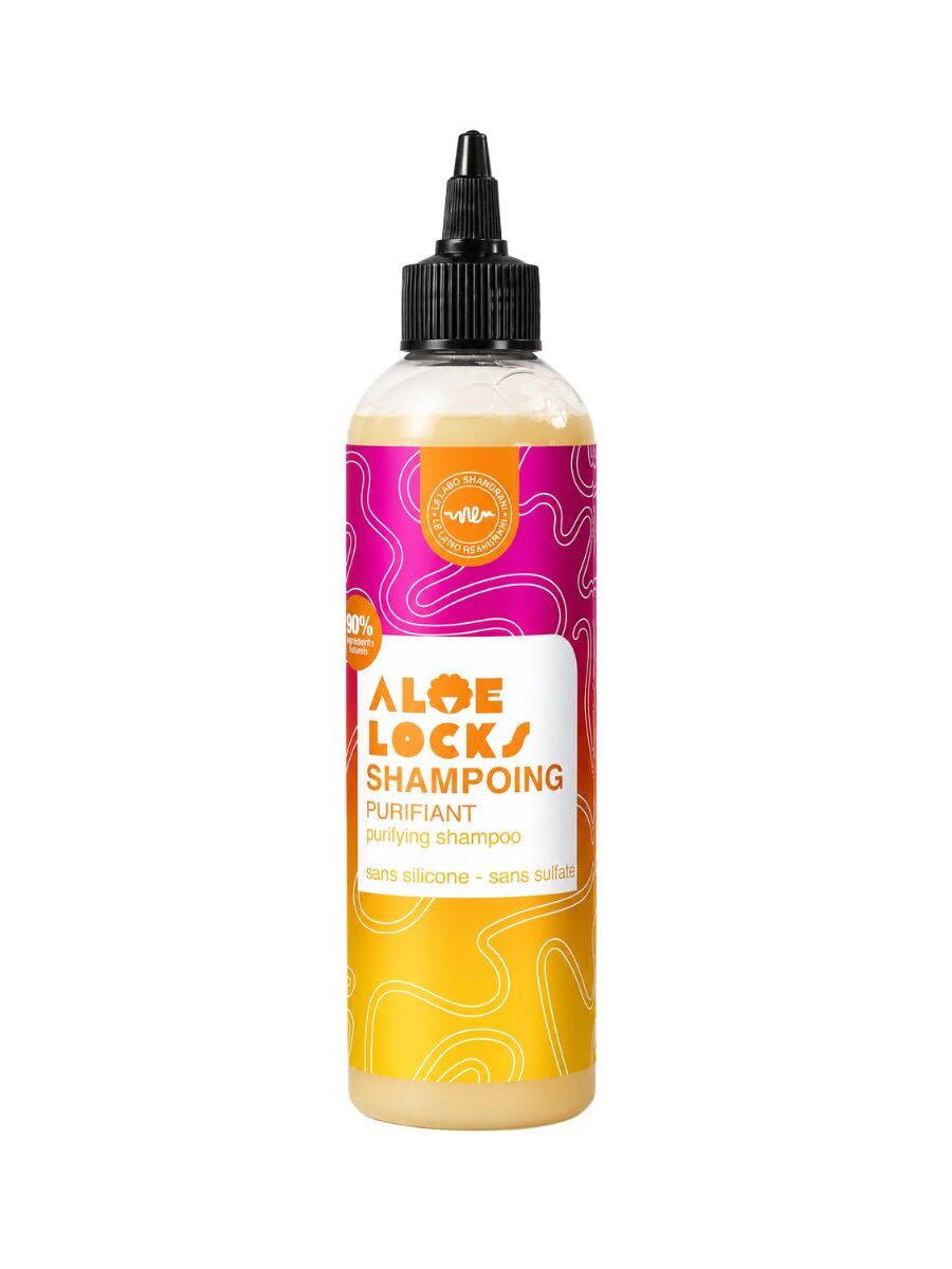Flacon du shampooing purifiant Aloe Locks au baobab et à l'ortie 250ml du Labo Shandrani