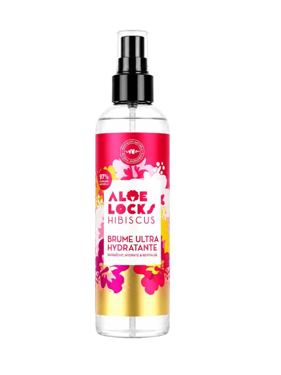 Flacon de la brume ultra hydratante Aloe Locks Hibiscus 250ml du Labo Shandrani